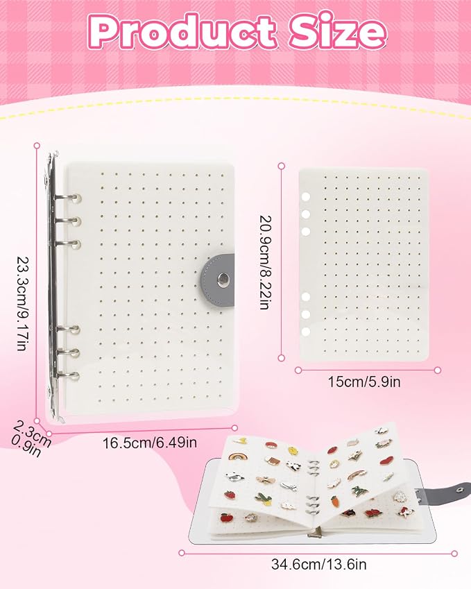 UCEC White Enamel Pin Display Book & 50 PCS Pin Backs, A5 Binder Album - Image 4