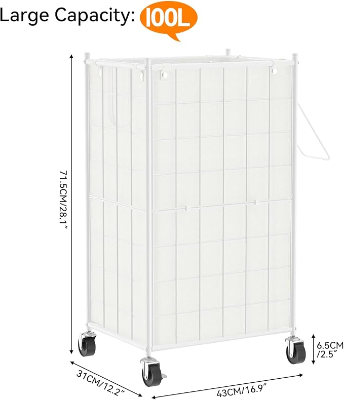 WOWLIVE Laundry Hamper with Wheels, Metal Wire Frame Rolling Laundry Basket - Image 4