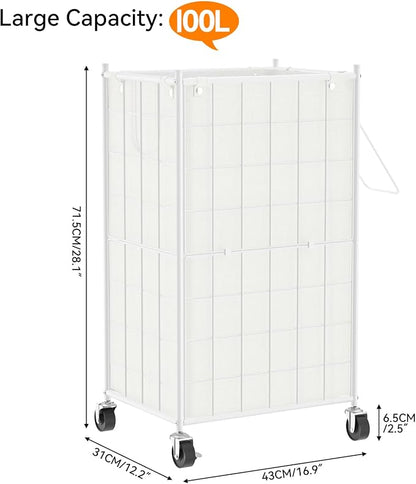 WOWLIVE Laundry Hamper with Wheels, Metal Wire Frame Rolling Laundry Basket - Image 4