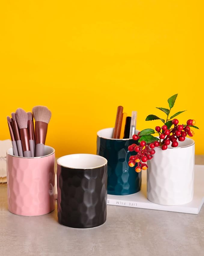 WHJY Ceramic Pink Pencil Cup, Makeup brushes Holder, Modern Geometry Design Pen - Image 6