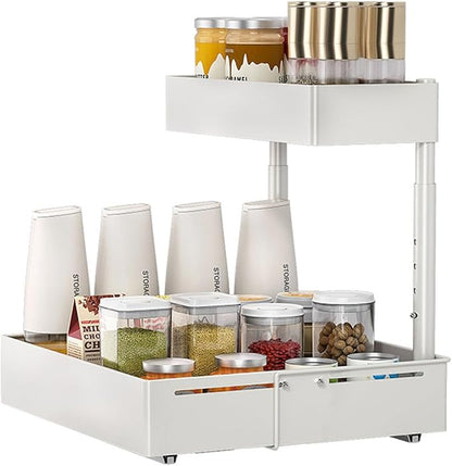 Under Sink Organiser, 2 Tier Pull Out Cabinet Organiser, Height Adjustable Out - Image 5