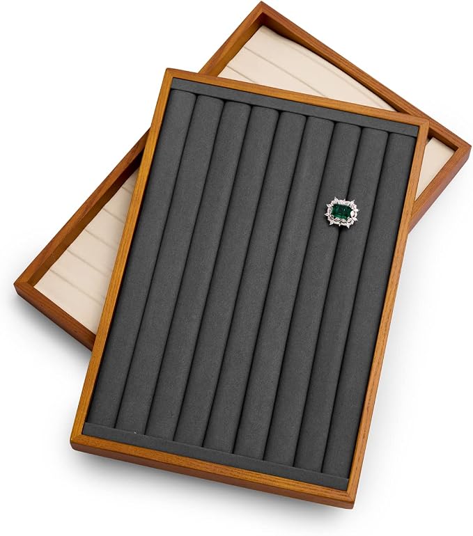 Oirlv Solid Wood Jewelry Tray Ring Earring Display Showcase Jewelry Organizer - Image 3