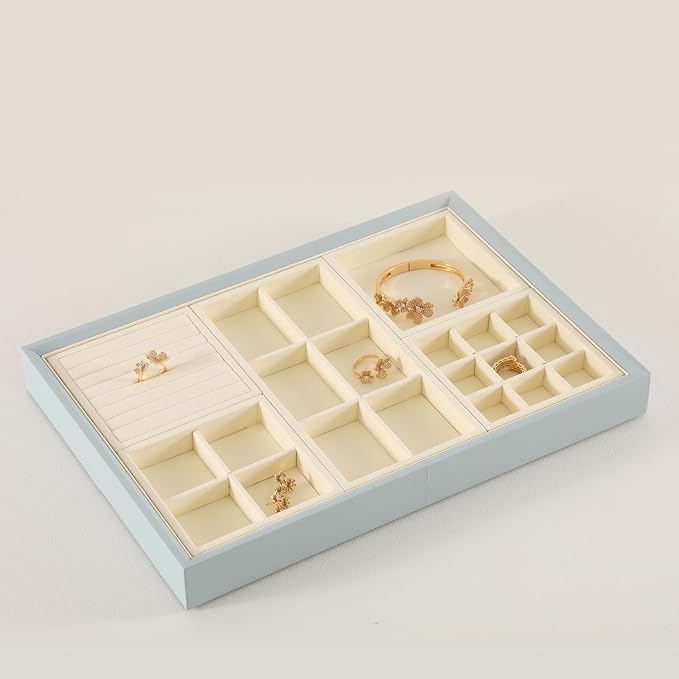 Dark Blue Jewelry Display Tray Ring Necklace Earring Bangle Organizer - Image 3