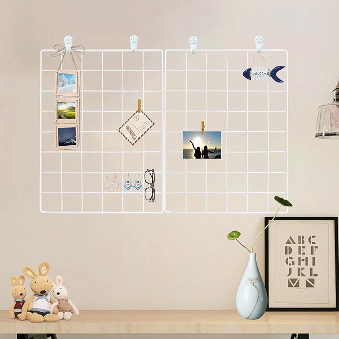 GBYAN Wall Grid 2 Pack Wire Photo Grid Panels Memo Board Wall Organizer - Image 4