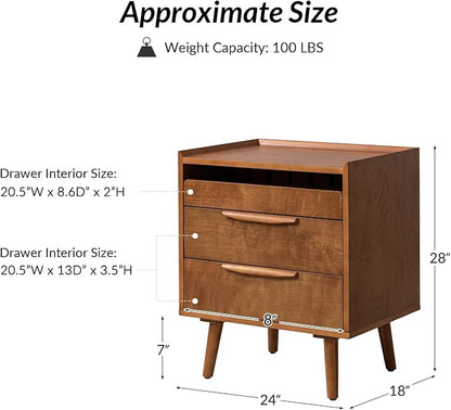 HULALA HOME Nightstand with Charging Station, Mid-Century Modern 2 Drawer and - Image 2