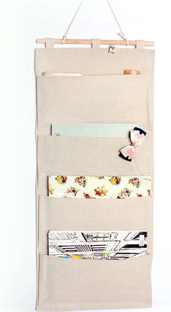Co-link Linen/Cotton Fabric Wall Door Cloth Hanging Storage Pockets Books by Co-link