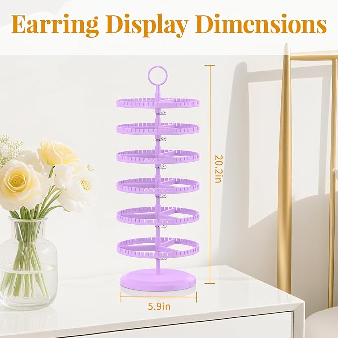EsLuker.ly Earring Holder Organizer Rotating Stud Display Tree Rack, 6 Tier | - Image 4