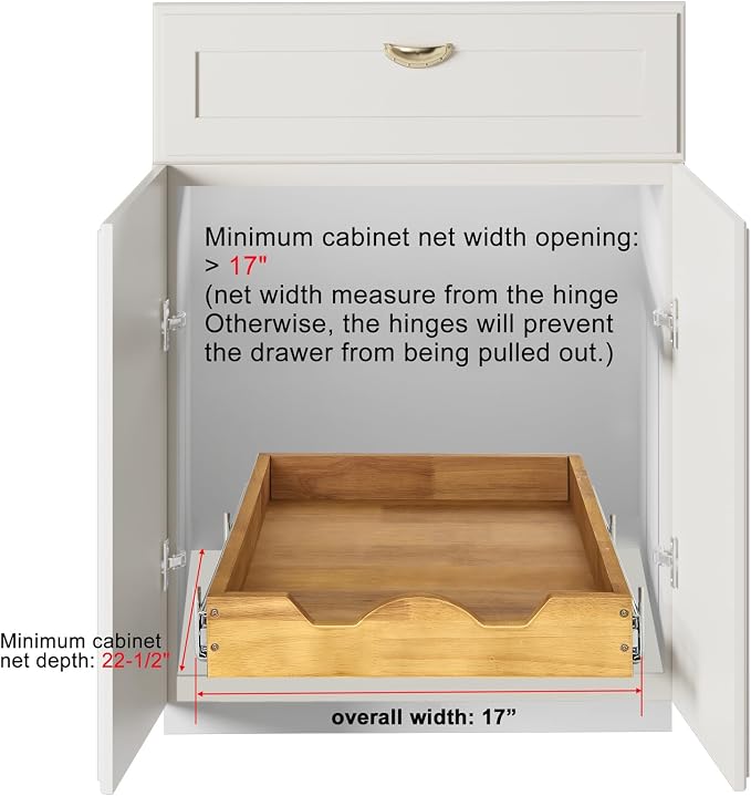 DINDON 1 Tier Pull Out Cabinet Organizer Single Tier Heavy Duty Slide Out Wood - Image 3