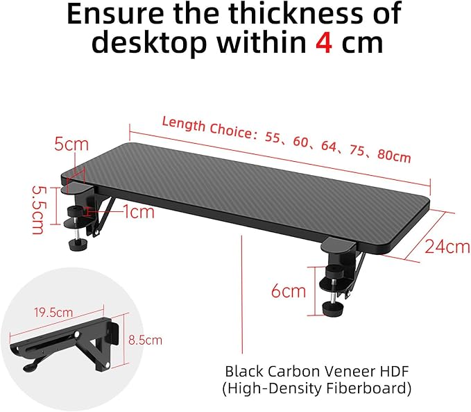 Sisyphy Ergonomics Desk Extender Tray, 29.5x9.5" Punch-Free Clamp on, Foldable - Image 4