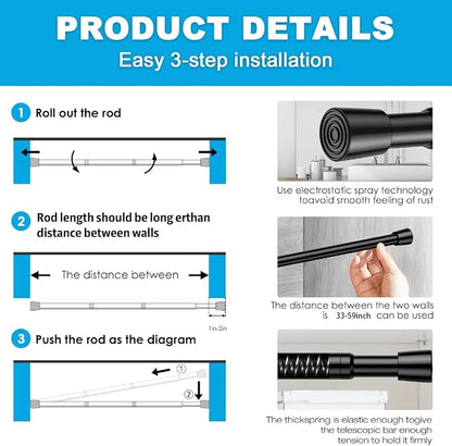 1 Pack Spring Tension Rod, Adjustable 33-59 Inch No Drill, Fits Windows Kitchen - Image 8