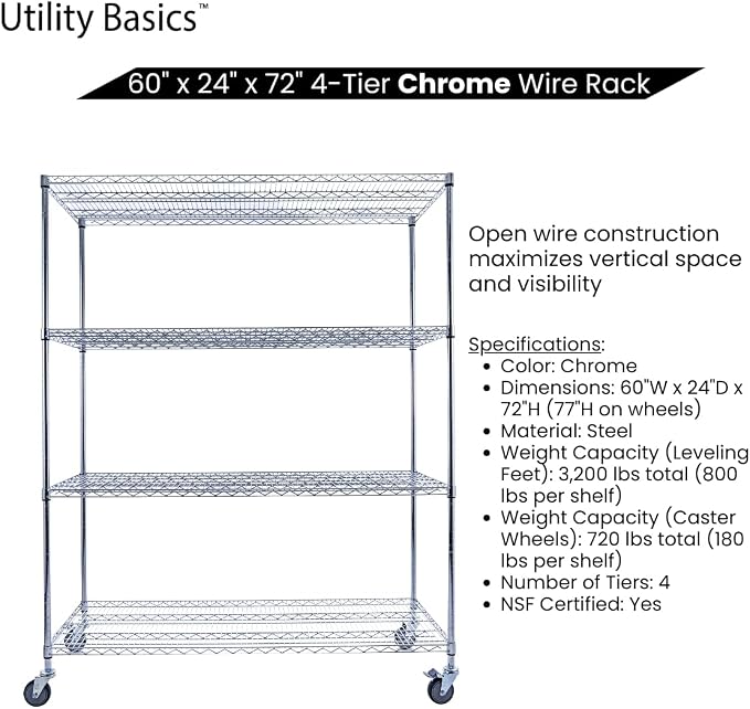 NSF Commercial 4-Tier Wire Shelving - Image 5