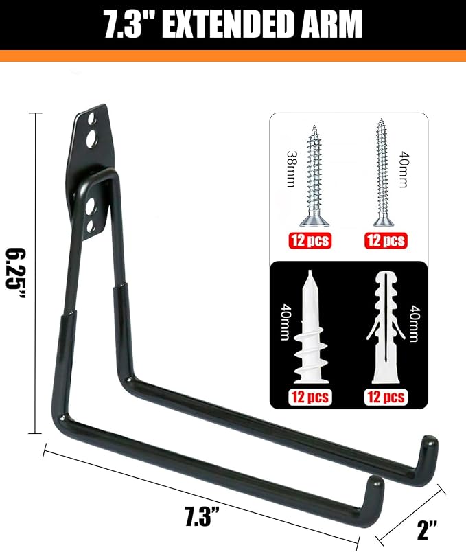 WMK 7.3'' Heavy Duty Garage Hooks, 6 Pack Wall Mount Garage Storage Hooks - Image 2