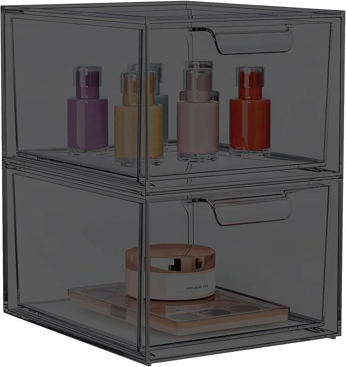 SpaceHacks 2 Pack Stackable Makeup Organizer and Storage, Acrylic by SpaceHacks