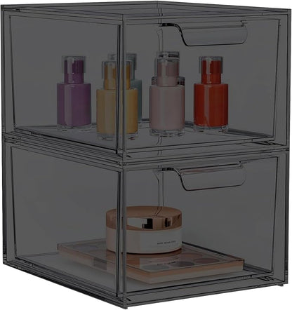 SpaceHacks 2 Pack Stackable Makeup Organizer and Storage, Acrylic by SpaceHacks