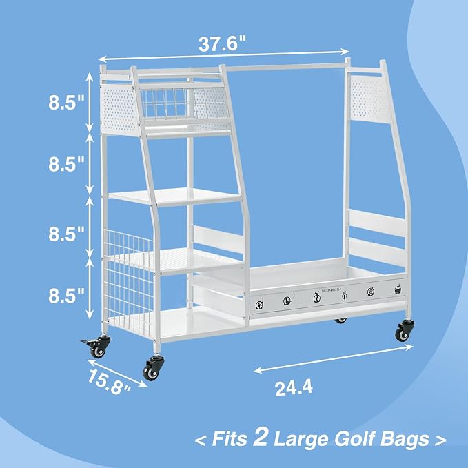 Lauren&Harold Golf Bag Organizer Garage Storage, Golf Storage Rack Stand Fits 2 - Image 8