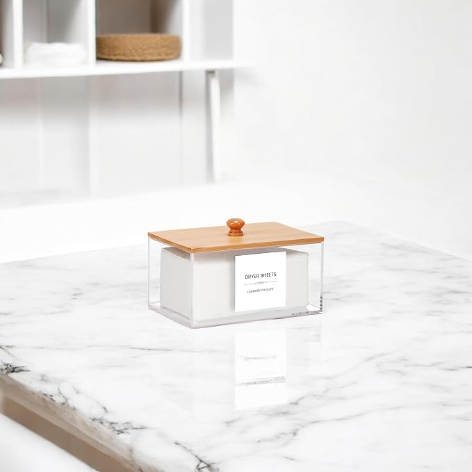 Dryer Sheet Holder with 30 waterproof Labels, Acrylic made tissue box holder - Image 3