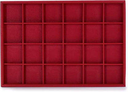Oirlv Gorgeous Red Leather 24 Gird Jewelry Tray Stackable Jewelry Drawer - Image 6