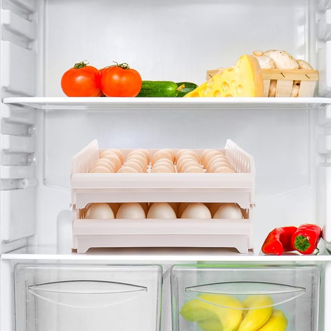 DEAYOU 60 Egg Drawer for Refrigerator, 2-Layer Stackable Egg Holder Storage - Image 6