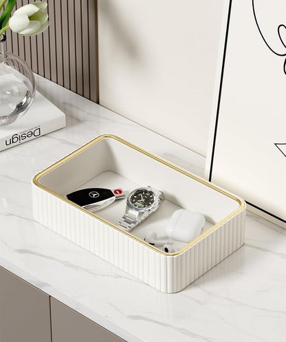 Desk Organizer Tray, PU Leather Nightstand Organizer Perfume Valet Tray - Image 9