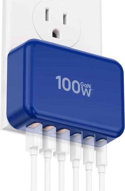 Fast Charger Block USB C, GaN 6 Port Charging Station Hub Cube, 100W Multiport by CSODINCE