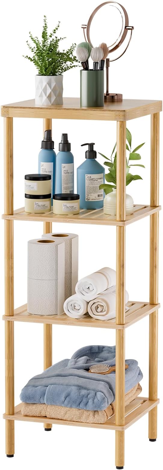 AmazerBath Bamboo Bathroom Shelf, 4-Tier Bathroom Storage Shelf, Space Saver by AmazerBath