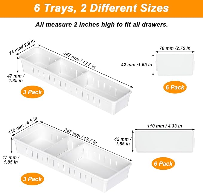 6 PCS Desk Drawer Organizer, Bathroom Drawer Organizer Trays - Image 2