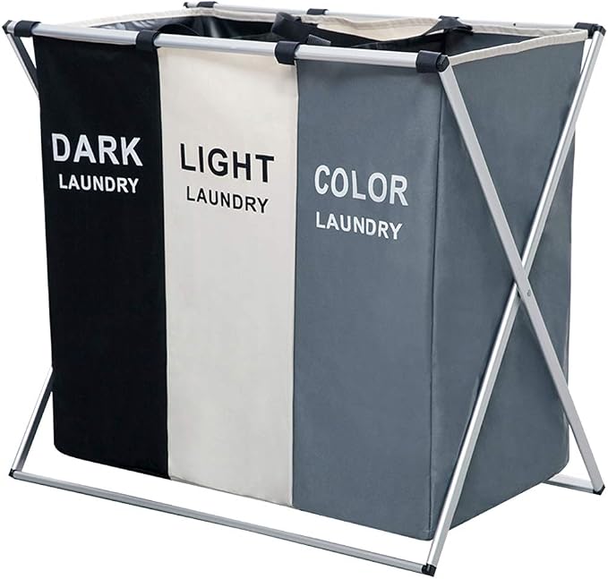 Nicesail 3 Section Laundry Basket Printed Dark Light Color, Foldable by Nicesail