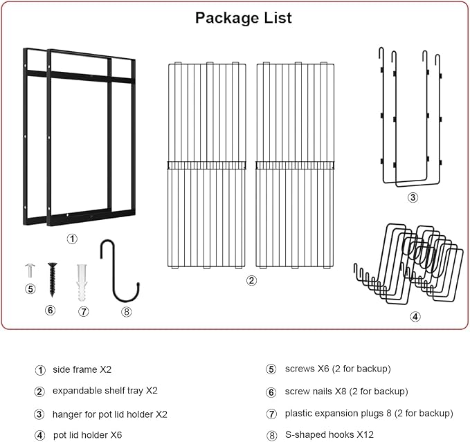 31 Inch Pot Rack Wall Mounted, 2-Tier Hanging Pots and Pans Organizer - Image 7