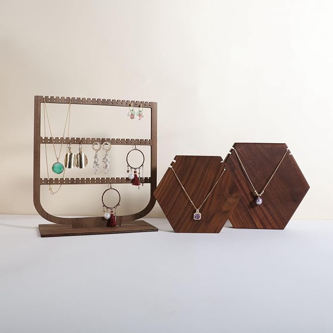 GemeShou wooden hanging jewelry organizer, walnut jewelry display holder - Image 6
