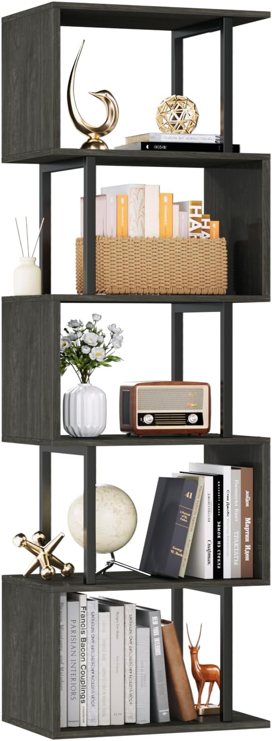 Furologee 6 Tier Bookshelf Tall Geometric Bookcase, S Shaped Industrial Display by Furologee