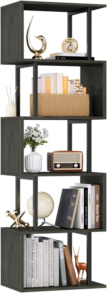 Furologee 6 Tier Bookshelf Tall Geometric Bookcase, S Shaped Industrial Display by Furologee