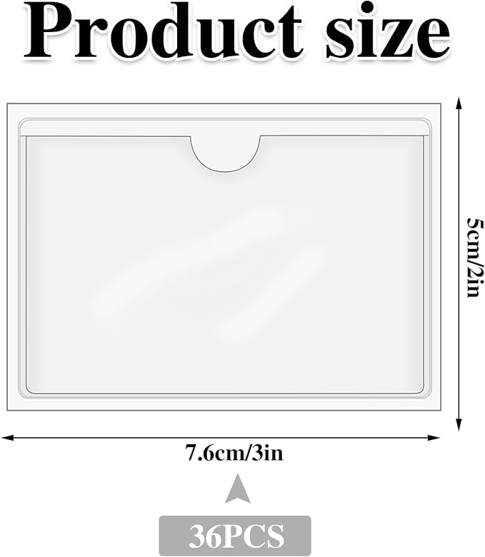 36 Pack Clear Adhesive Label Holders, 2 x 3 Inch Index Card Pockets | - Image 2