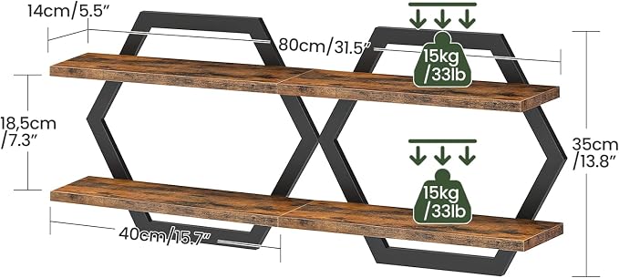 Hexagon Floating Shelves for Wall, 2 -Tier Hanging Shelves, Wall Mounted - Image 2