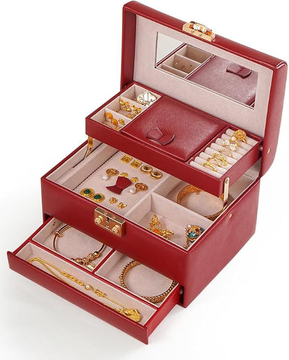 CASEGRACE Jewelry Box, 3 Layers Leather Jewelry Storage Box by Casegrace
