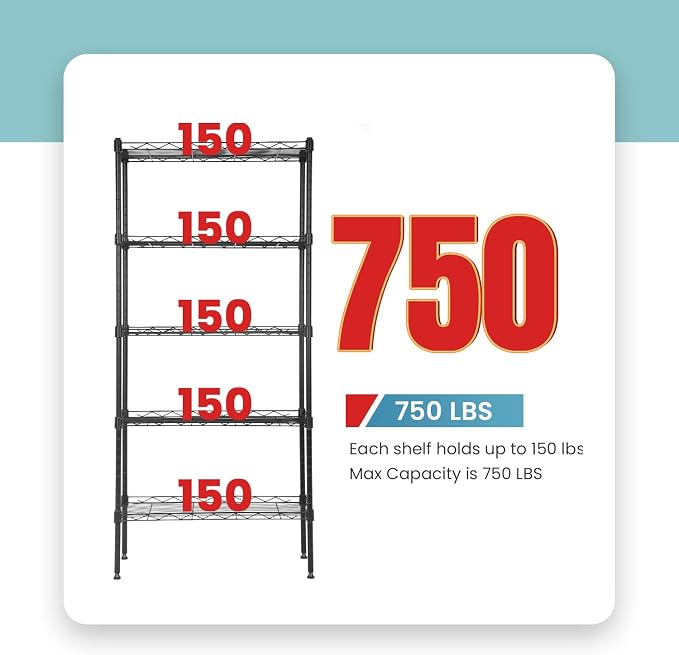 BestOffice Adjustable NSF-Certified Metal Shelf Wire Shelving Unit Storage - Image 4