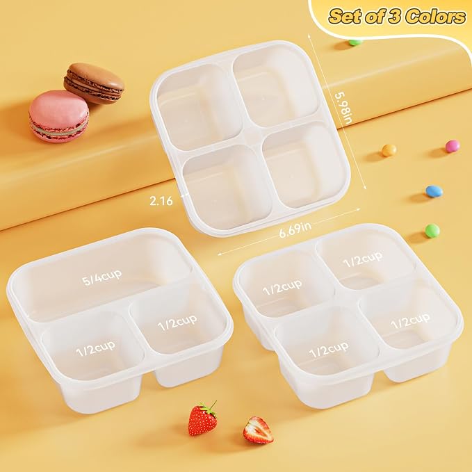Canfanni 6 Pcs Snack Box Container Set, Reusable 3&4 Compartment Meal Prep - Image 3