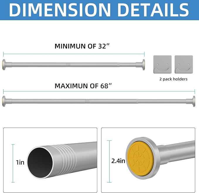 CorkLatta Matte Silver Shower Curtain Rod, 1 Inch Diameter Stainless Steel - Image 6