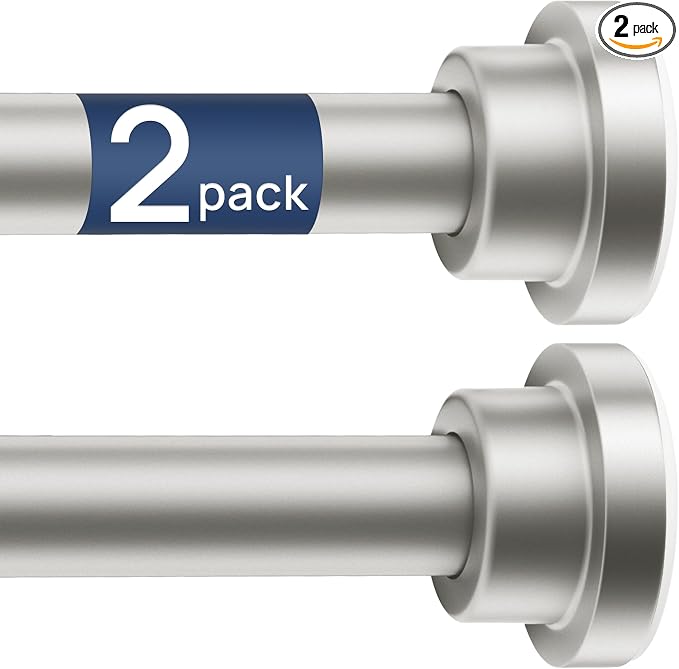 ENJOYBASICS 2 Pack Tension Curtain Rod, 32-78" Adjustable, Nickel | Secure Hold by ENJOYBASICS