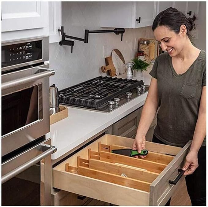 6 Pack Bamboo Kitchen Drawer Dividers, Expandable Drawer Separators Splitter - Image 6