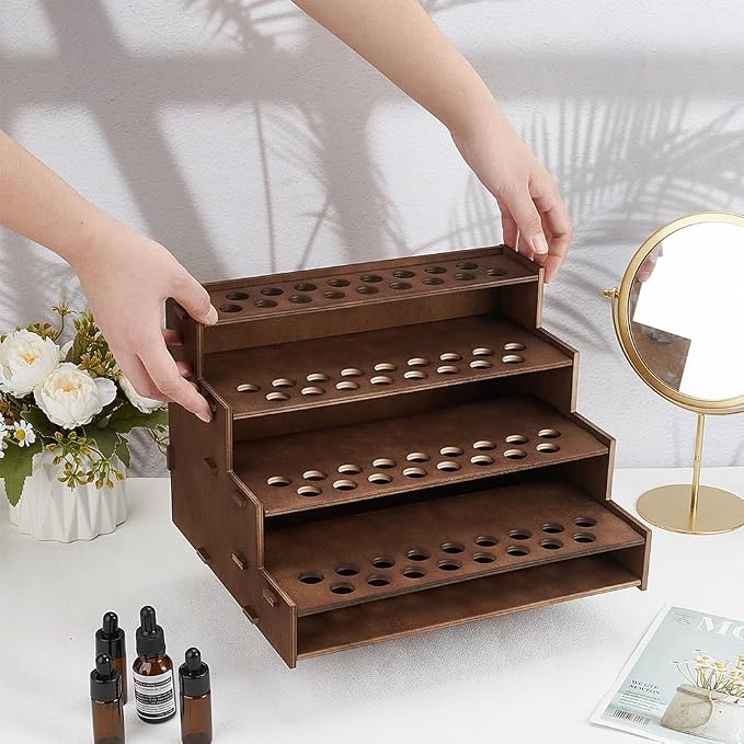 PH PandaHall 68 Holes Wooden Essential Oil Organizer Holder, 4-Tier Tabletop - Image 3