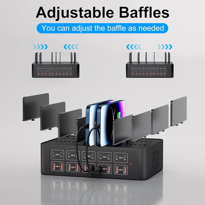 150W/35A Charging Station for Multiple Devices, 20 Port USB C Fast Charging - Image 6