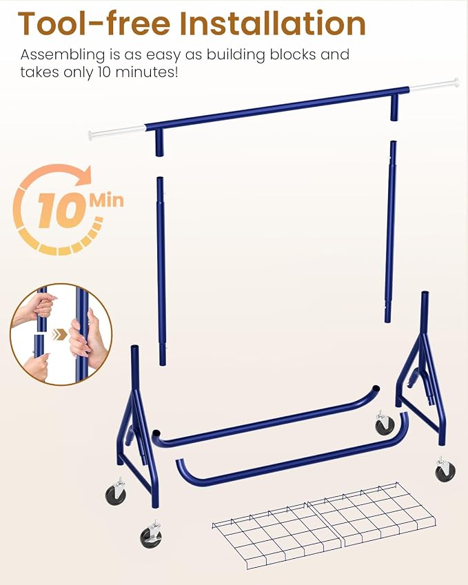 Heavy Duty Clothing Rack, Metal Clothes Rack Load 450 LBS, Rolling Coat Racks - Image 6