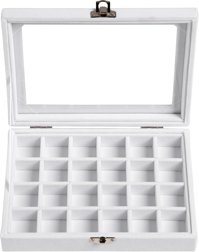 Frebeauty 24 Grid Earring Organizer, Small Velvet Jewelry Tray - Image 2