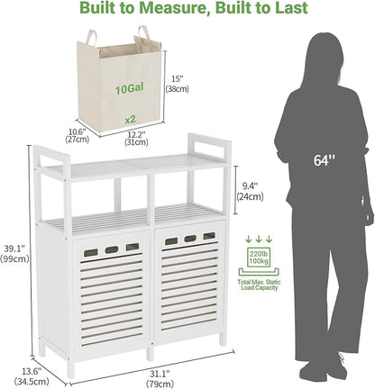 Homykic Tilt Out Laundry Hamper Cabinet, Bamboo Double Laundry Hamper - Image 7