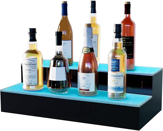 VONCI LED Lighted Liquor Bottle Display Shelf, 16-Inch 2-Step Bar Bottle by VONCI