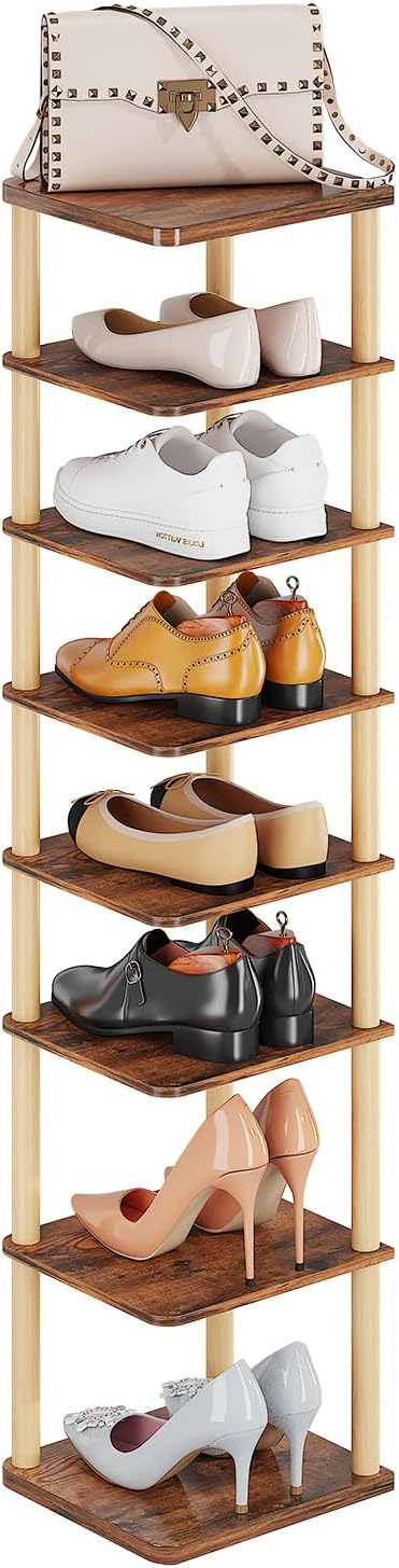 LUCKNOCK Vertical Shoe Rack, 8-Tier Tall Narrow Shoe Organizer - Image 3