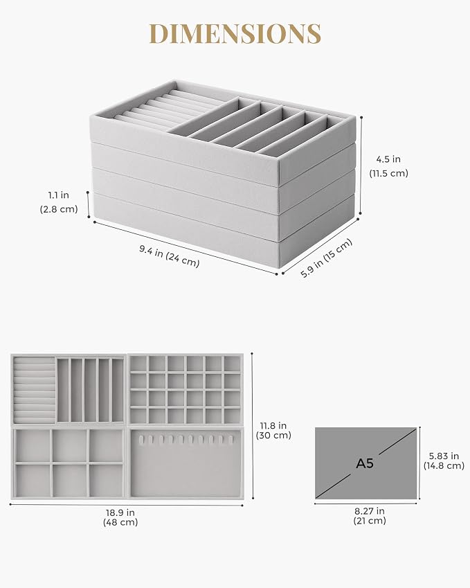 Lolalet Jewelry Drawer Organizer Inserts, Stackable Velvet Tray Jewelry Storage - Image 4