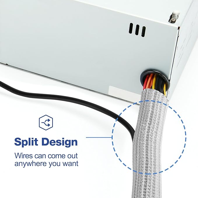 JOTO 26 Feet Cable Management Sleeve -Grey | Cord Organizer System - Image 3