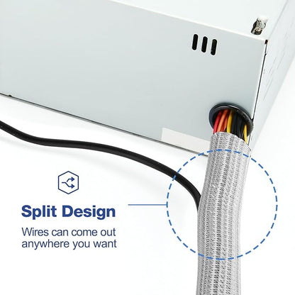 JOTO 26 Feet Cable Management Sleeve -Grey | Cord Organizer System - Image 3