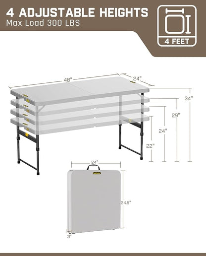 FanttikOutdoor 4ft Portable Folding Table, One-Handed Height Adjustment - Image 3
